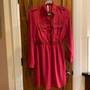 Red Long Sleeve Chiffon Dress (NWOT)